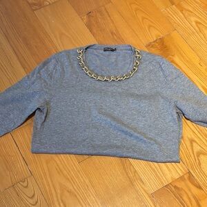J. McLaughlin Gray Sweatshirt with Gold Chain Detail